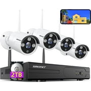 3MP Wireless Security Camera Set with 2TB HDD, SMONET 4Pcs 8 Channel WiFi Surveillance NVR Kits, Indoor Outdoor CCTV Cameras System-Waterprooft Night Vision AI Human Detection with Audio